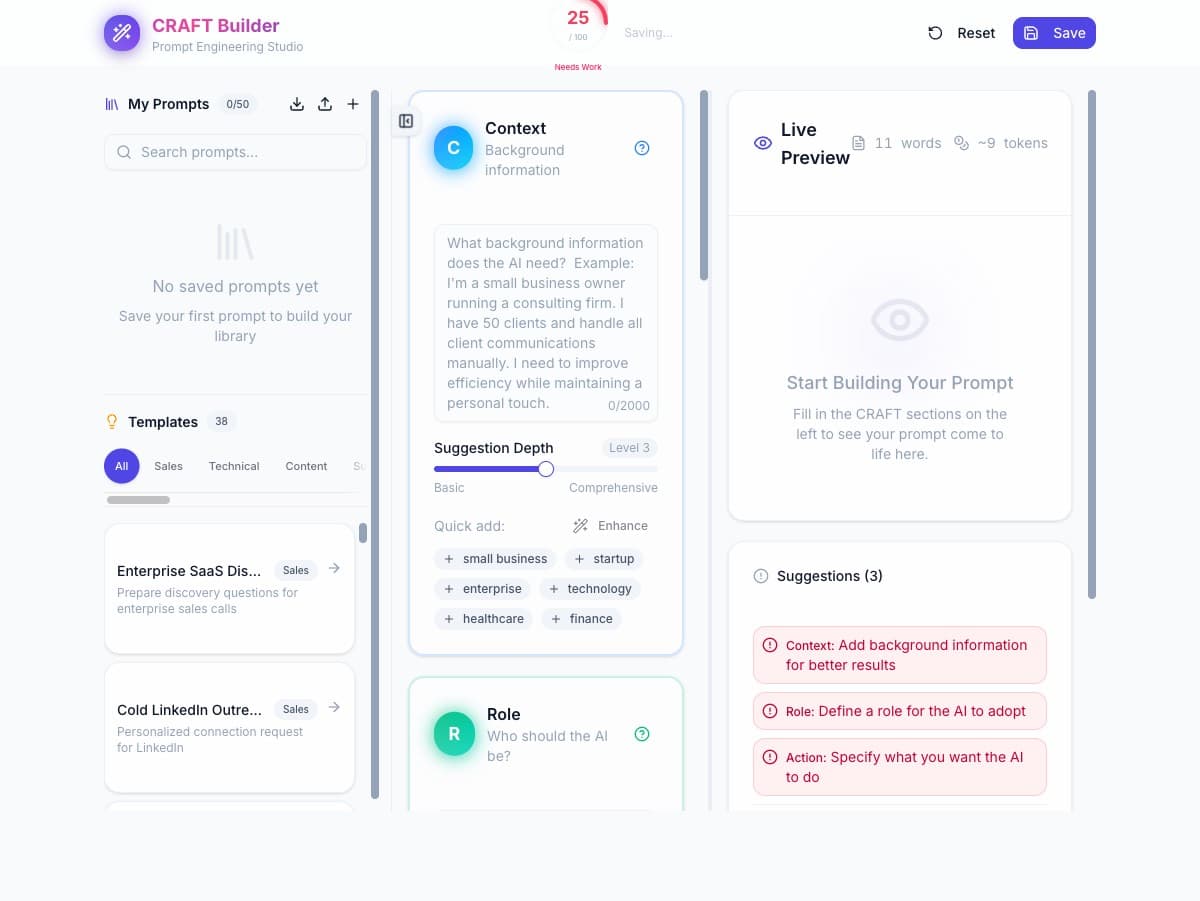 CRAFT Prompt Builder — AI Prompt Studio